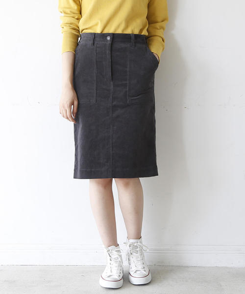 coen（コーエン）の「ストレッチコーデュロイタイトミディアムスカート（スカート・レディース・ダークグレー/ベージュ/ネイビー/ダークブラウン・LARGE/MEDIUM/SMALL）」の8枚目の写真