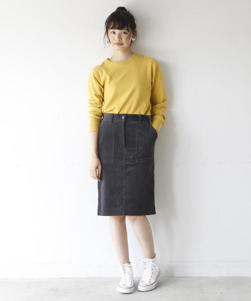 coen（コーエン）の「ストレッチコーデュロイタイトミディアムスカート（スカート・レディース・ダークグレー/ベージュ/ネイビー/ダークブラウン・LARGE/MEDIUM/SMALL）」の7枚目の写真