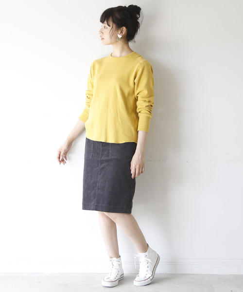 coen（コーエン）の「ストレッチコーデュロイタイトミディアムスカート（スカート・レディース・ダークグレー/ベージュ/ネイビー/ダークブラウン・LARGE/MEDIUM/SMALL）」の6枚目の写真