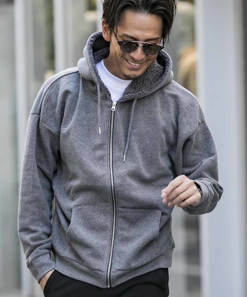 ADMIX/ATELIER SAB MEN(アドミックスアトリエサブメン)の「裏ボア スウェット ドルマン袖 ジップアップ パーカー(パーカー・メンズ・ブラック/チャコールグレー/ネイビー・48/50)」の1枚目の写真