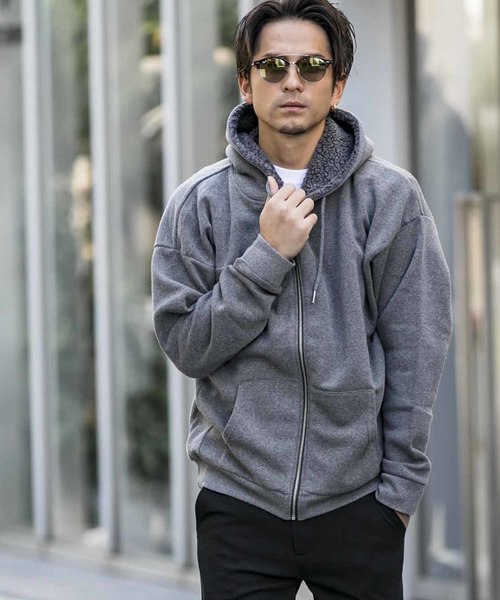 ADMIX/ATELIER SAB MEN(アドミックスアトリエサブメン)の「裏ボア スウェット ドルマン袖 ジップアップ パーカー(パーカー・メンズ・ブラック/チャコールグレー/ネイビー・48/50)」の15枚目の写真