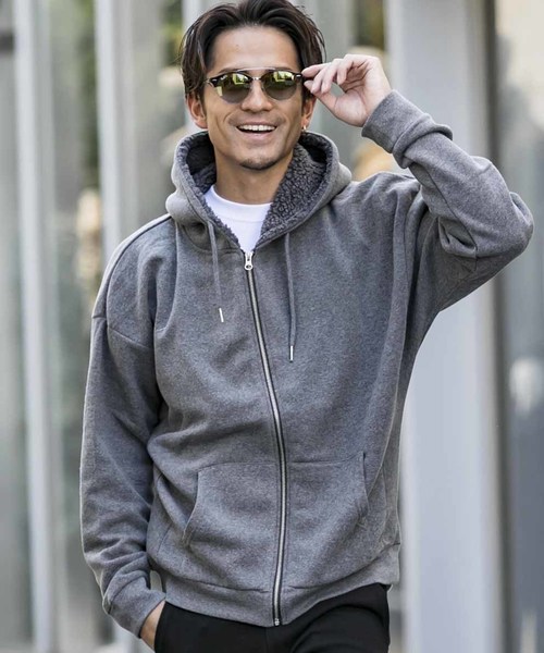 ADMIX/ATELIER SAB MEN(アドミックスアトリエサブメン)の「裏ボア スウェット ドルマン袖 ジップアップ パーカー(パーカー・メンズ・ブラック/チャコールグレー/ネイビー・48/50)」の6枚目の写真