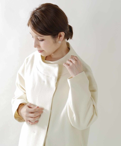 SI-HIRAI（スーヒライ）の「「SI-HIRAI / スーヒライ」ウールカージーハイネックローブコートMID（ダウンジャケット/コート・レディース・ブラック/ネイビー/ホワイト・FREE）」の4枚目の写真