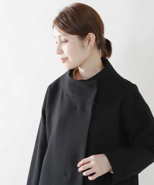 SI-HIRAI（スーヒライ）の「「SI-HIRAI / スーヒライ」ウールカージーハイネックローブコートMID（ダウンジャケット/コート・レディース・ブラック/ネイビー/ホワイト・FREE）」の5枚目の写真