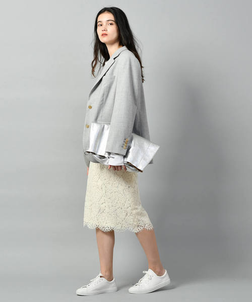 未使用　ポルトガル製　ホワイト レース　スカート セットアップ対応/S・M展開】エンブロイダリーレースIライン