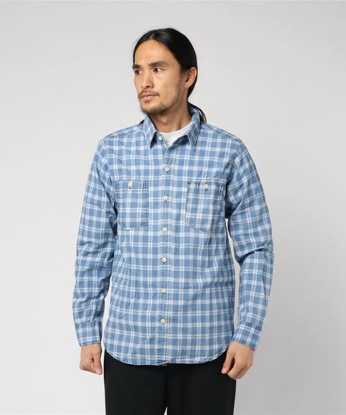GREEN BOWL(グリーンボウル)の「GREEN BOWL Checked Pattern BleachWork Shirts/グリーンボウル チェック 柄 ブリーチ ワーク シャツ(シャツ/ブラウス・メンズ・インディゴブルー・40/38)」の4枚目の写真