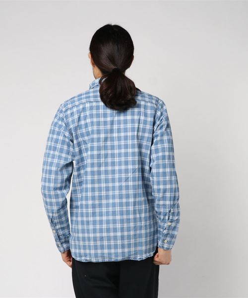 GREEN BOWL(グリーンボウル)の「GREEN BOWL Checked Pattern BleachWork Shirts/グリーンボウル チェック 柄 ブリーチ ワーク シャツ(シャツ/ブラウス・メンズ・インディゴブルー・40/38)」の2枚目の写真