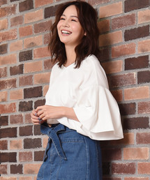 厚手ジョーゼットフレアスリーブVネックTOPS