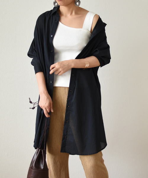 LHELBIE（レルビエ）の「シアー2WAYロング丈ベルト付きシャツ（シャツ/ブラウス・レディース・イエロー/ブラック/オフホワイト・M）」の3枚目の写真