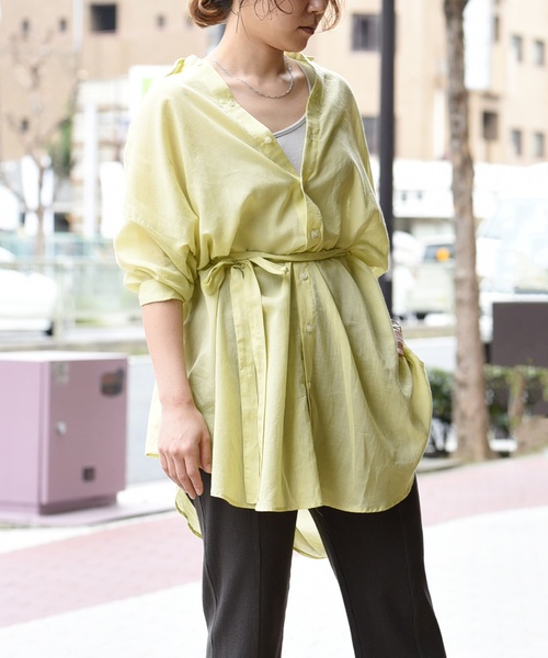 LHELBIE（レルビエ）の「シアー2WAYロング丈ベルト付きシャツ（シャツ/ブラウス・レディース・イエロー/ブラック/オフホワイト・M）」の16枚目の写真