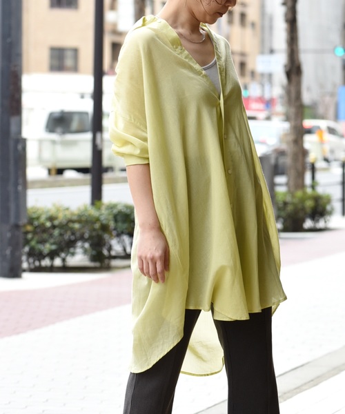 LHELBIE（レルビエ）の「シアー2WAYロング丈ベルト付きシャツ（シャツ/ブラウス・レディース・イエロー/ブラック/オフホワイト・M）」の9枚目の写真