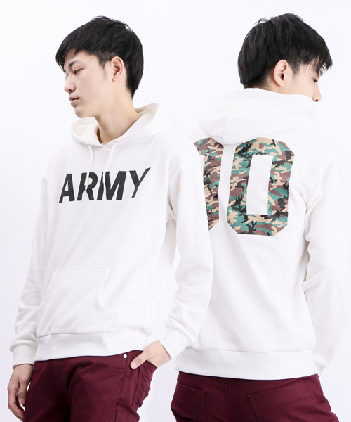 WEGO（ウィゴー）の「WEGO/ARMYダブルサイドプルパーカー（パーカー・メンズ・ホワイト/ブラック/杢グレー/ブルー・MEDIUM/LARGE）」の2枚目の写真