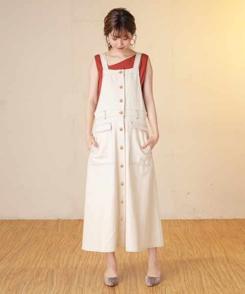 natural couture（ナチュラルクチュール）の「配色ステッチ前釦ジャンスカ（ジャンパースカート・レディース・アイボリー/ブラック/ベージュ・FREE）」の20枚目の写真