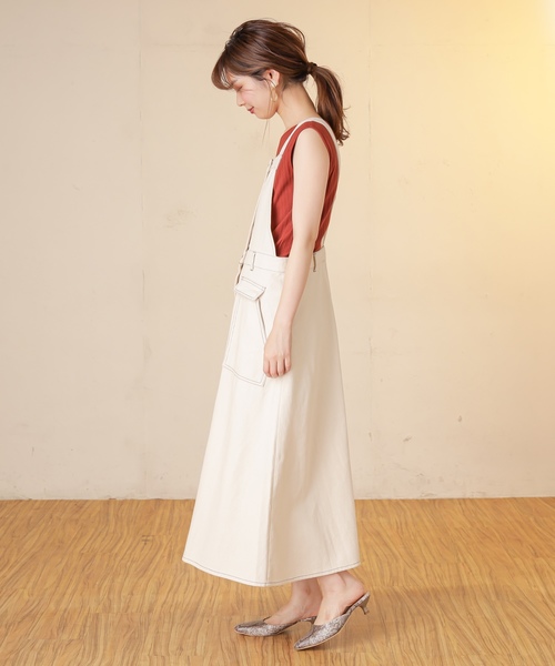 natural couture（ナチュラルクチュール）の「配色ステッチ前釦ジャンスカ（ジャンパースカート・レディース・アイボリー/ブラック/ベージュ・FREE）」の14枚目の写真