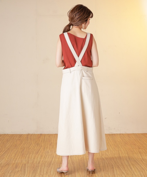 natural couture（ナチュラルクチュール）の「配色ステッチ前釦ジャンスカ（ジャンパースカート・レディース・アイボリー/ブラック/ベージュ・FREE）」の18枚目の写真