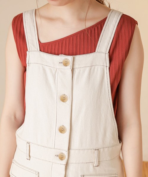 natural couture（ナチュラルクチュール）の「配色ステッチ前釦ジャンスカ（ジャンパースカート・レディース・アイボリー/ブラック/ベージュ・FREE）」の19枚目の写真