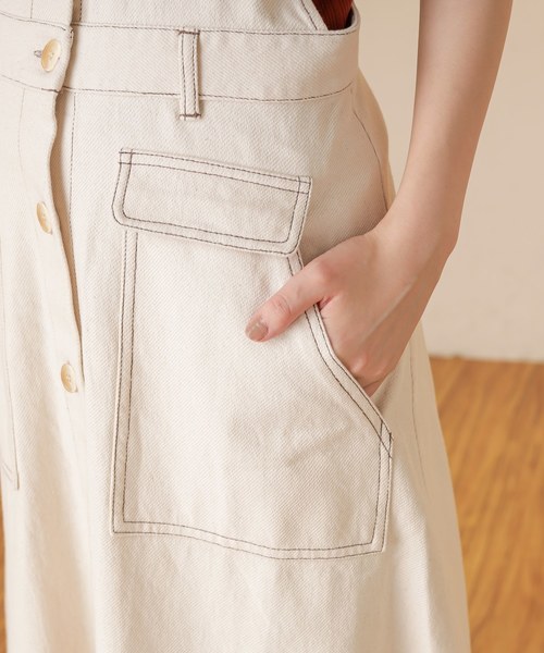 natural couture（ナチュラルクチュール）の「配色ステッチ前釦ジャンスカ（ジャンパースカート・レディース・アイボリー/ブラック/ベージュ・FREE）」の16枚目の写真