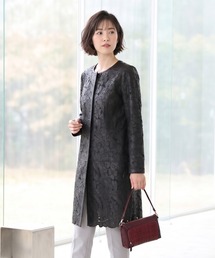 ラムレザーロングコート花柄