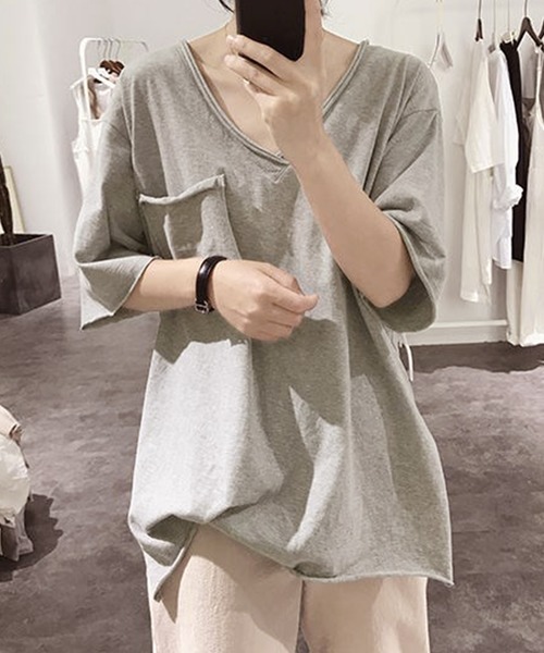 Grandeir（グランディール）の「胸ポケット付き 半袖 カットソー（Tシャツ/カットソー・レディース・ホワイト/ブラック/グレー・M/L）」の18枚目の写真