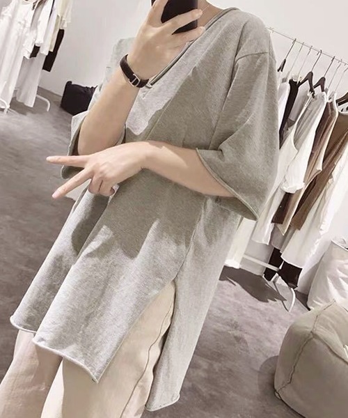 Grandeir（グランディール）の「胸ポケット付き 半袖 カットソー（Tシャツ/カットソー・レディース・ホワイト/ブラック/グレー・M/L）」の15枚目の写真