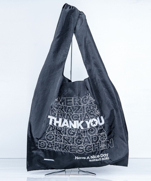 Buffalo Bobs(バッファローボブズ)の「ECO BAG-THANK YOU(L)エコバッグ-サンキュー エルサイズ(エコバッグ/サブバッグ・メンズ・レッド/グリーン/パープル/イエロー/ブルー/ピンク/ホワイト/ブラック・LARGE)」の3枚目の写真