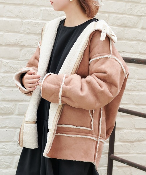 セール】ムートンリバーシブルボアジャケット（ムートンコート）｜one