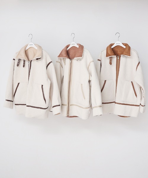 one after another NICE CLAUP(ワンアフターアナザーナイスクラップ)の「ムートンリバーシブルボアジャケット(ムートンコート・レディース・アイボリー/モカ/キャメル/ブラック・FREE)」の18枚目の写真