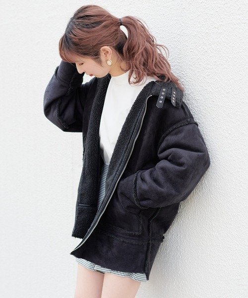 セール】ムートンリバーシブルボアジャケット（ムートンコート）｜one