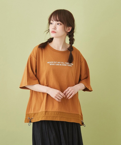 CUBE SUGAR（キューブシュガー）の「OE天竺 裾ドロストＴシャツ（Tシャツ/カットソー・レディース・ホワイト/ネイビー/カーキ/オレンジ/マルチ・M）」の4枚目の写真