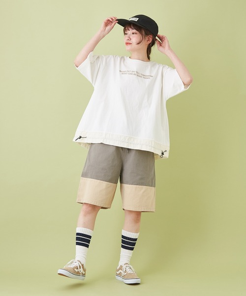 CUBE SUGAR（キューブシュガー）の「OE天竺 裾ドロストＴシャツ（Tシャツ/カットソー・レディース・ホワイト/ネイビー/カーキ/オレンジ/マルチ・M）」の10枚目の写真