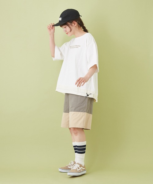 CUBE SUGAR（キューブシュガー）の「OE天竺 裾ドロストＴシャツ（Tシャツ/カットソー・レディース・ホワイト/ネイビー/カーキ/オレンジ/マルチ・M）」の6枚目の写真