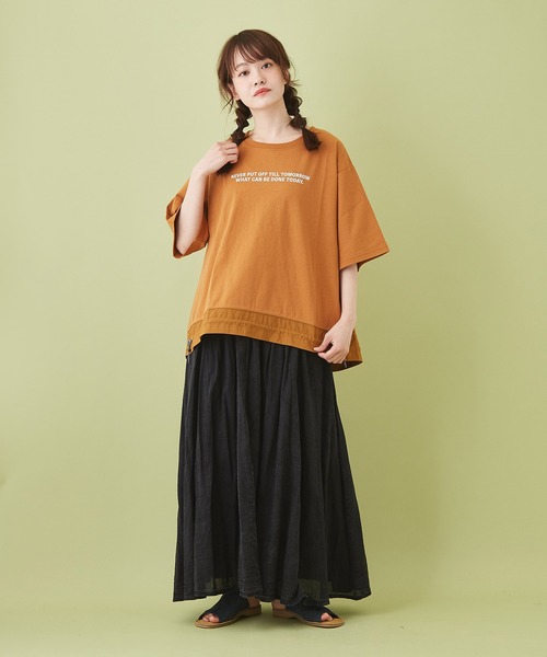 CUBE SUGAR（キューブシュガー）の「OE天竺 裾ドロストＴシャツ（Tシャツ/カットソー・レディース・ホワイト/ネイビー/カーキ/オレンジ/マルチ・M）」の14枚目の写真