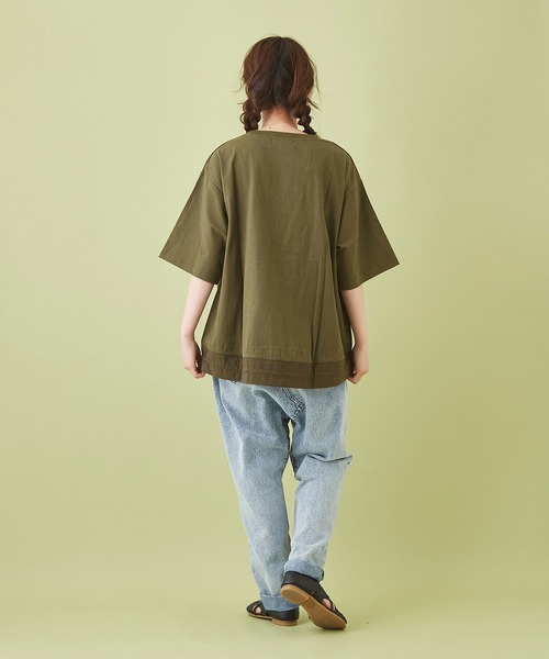 CUBE SUGAR（キューブシュガー）の「OE天竺 裾ドロストＴシャツ（Tシャツ/カットソー・レディース・ホワイト/ネイビー/カーキ/オレンジ/マルチ・M）」の11枚目の写真