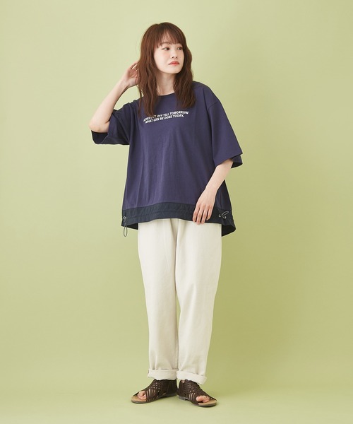 CUBE SUGAR（キューブシュガー）の「OE天竺 裾ドロストＴシャツ（Tシャツ/カットソー・レディース・ホワイト/ネイビー/カーキ/オレンジ/マルチ・M）」の7枚目の写真