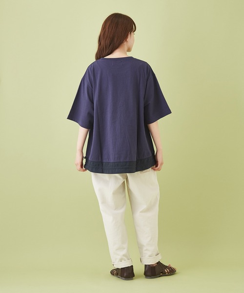 CUBE SUGAR（キューブシュガー）の「OE天竺 裾ドロストＴシャツ（Tシャツ/カットソー・レディース・ホワイト/ネイビー/カーキ/オレンジ/マルチ・M）」の15枚目の写真