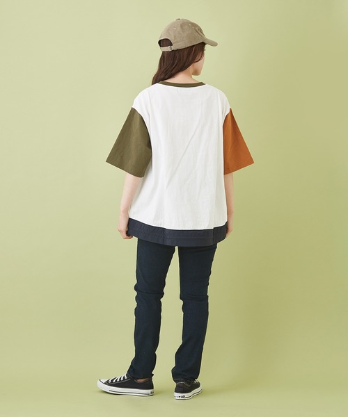 CUBE SUGAR（キューブシュガー）の「OE天竺 裾ドロストＴシャツ（Tシャツ/カットソー・レディース・ホワイト/ネイビー/カーキ/オレンジ/マルチ・M）」の12枚目の写真