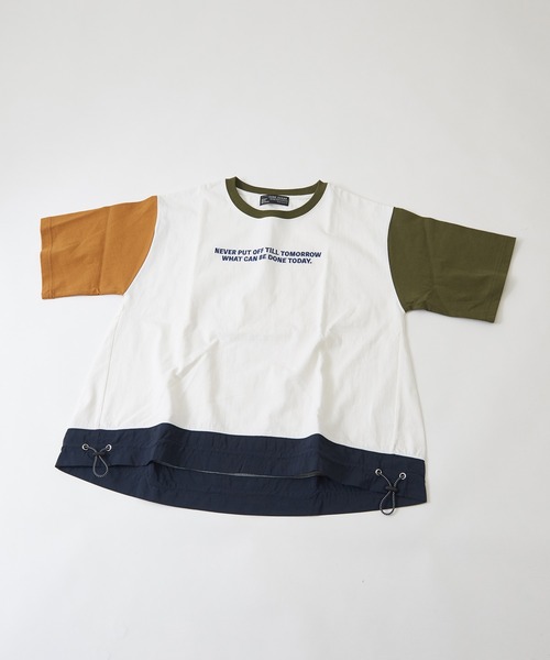 CUBE SUGAR（キューブシュガー）の「OE天竺 裾ドロストＴシャツ（Tシャツ/カットソー・レディース・ホワイト/ネイビー/カーキ/オレンジ/マルチ・M）」の8枚目の写真