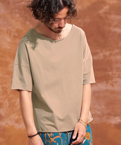 Jih Nunc(ジーヌンク)の「mt7105-ルーズネックカットソー(Tシャツ/カットソー・メンズ・ホワイト/ピンク/ブラック/ベージュ・S/L/M)」の4枚目の写真