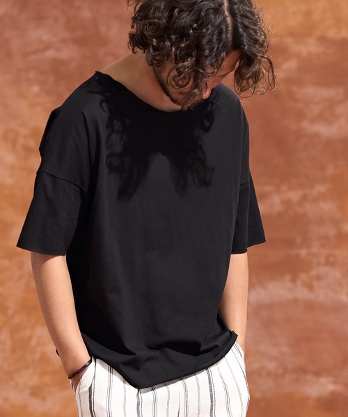 Jih Nunc(ジーヌンク)の「mt7105-ルーズネックカットソー(Tシャツ/カットソー・メンズ・ホワイト/ピンク/ブラック/ベージュ・S/L/M)」の9枚目の写真