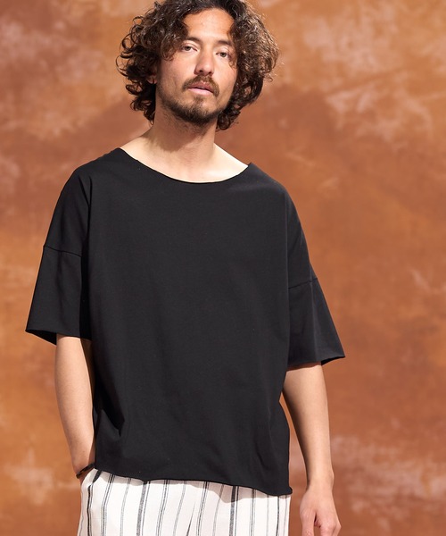 Jih Nunc(ジーヌンク)の「mt7105-ルーズネックカットソー(Tシャツ/カットソー・メンズ・ホワイト/ピンク/ブラック/ベージュ・S/L/M)」の10枚目の写真