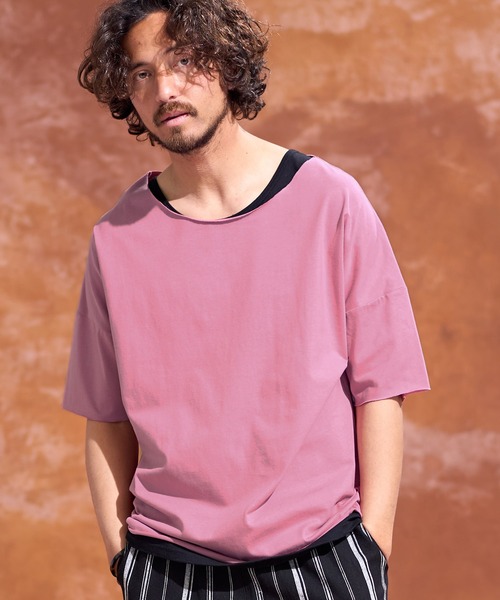 Jih Nunc(ジーヌンク)の「mt7105-ルーズネックカットソー(Tシャツ/カットソー・メンズ・ホワイト/ピンク/ブラック/ベージュ・S/L/M)」の12枚目の写真