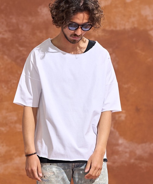 Jih Nunc(ジーヌンク)の「mt7105-ルーズネックカットソー(Tシャツ/カットソー・メンズ・ホワイト/ピンク/ブラック/ベージュ・S/L/M)」の16枚目の写真