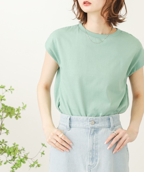 SENSE OF PLACE by URBAN RESEARCH（センスオブプレイスバイアーバンリサーチ）の「オーガニックコットンフレンチスリーブTシャツ（Tシャツ/カットソー・レディース・オフホワイト/ネイビー/ブラウン/ブラック/ライトベージュ/イエロー/ミント・ONE）」の5枚目の写真