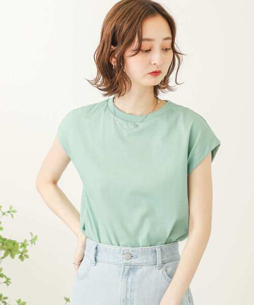 SENSE OF PLACE by URBAN RESEARCH（センスオブプレイスバイアーバンリサーチ）の「オーガニックコットンフレンチスリーブTシャツ（Tシャツ/カットソー・レディース・オフホワイト/ネイビー/ブラウン/ブラック/ライトベージュ/イエロー/ミント・ONE）」の8枚目の写真