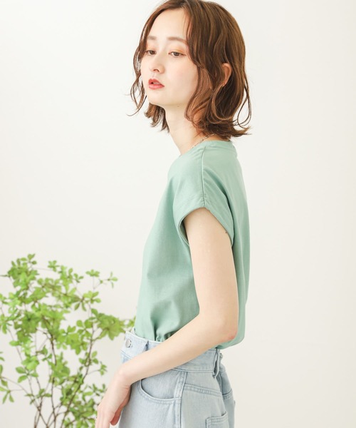 SENSE OF PLACE by URBAN RESEARCH（センスオブプレイスバイアーバンリサーチ）の「オーガニックコットンフレンチスリーブTシャツ（Tシャツ/カットソー・レディース・オフホワイト/ネイビー/ブラウン/ブラック/ライトベージュ/イエロー/ミント・ONE）」の9枚目の写真