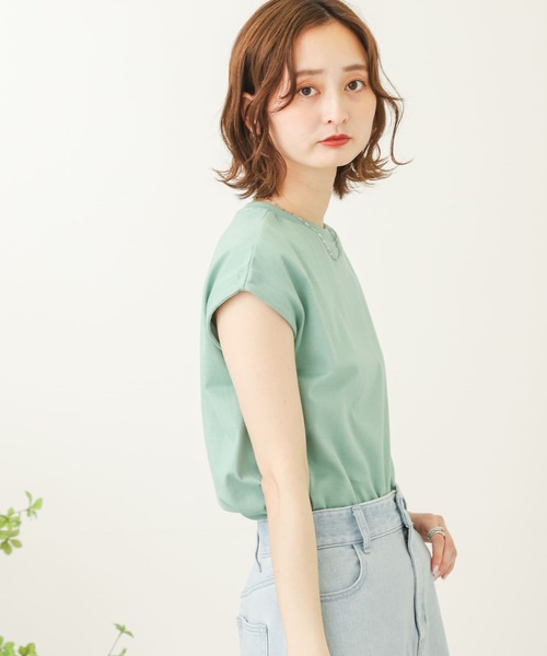 SENSE OF PLACE by URBAN RESEARCH（センスオブプレイスバイアーバンリサーチ）の「オーガニックコットンフレンチスリーブTシャツ（Tシャツ/カットソー・レディース・オフホワイト/ネイビー/ブラウン/ブラック/ライトベージュ/イエロー/ミント・ONE）」の11枚目の写真