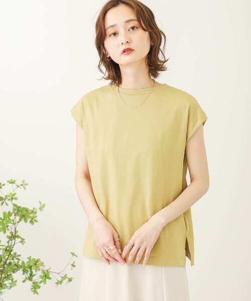 SENSE OF PLACE by URBAN RESEARCH（センスオブプレイスバイアーバンリサーチ）の「オーガニックコットンフレンチスリーブTシャツ（Tシャツ/カットソー・レディース・オフホワイト/ネイビー/ブラウン/ブラック/ライトベージュ/イエロー/ミント・ONE）」の13枚目の写真