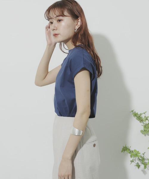 SENSE OF PLACE by URBAN RESEARCH（センスオブプレイスバイアーバンリサーチ）の「オーガニックコットンフレンチスリーブTシャツ（Tシャツ/カットソー・レディース・オフホワイト/ネイビー/ブラウン/ブラック/ライトベージュ/イエロー/ミント・ONE）」の19枚目の写真