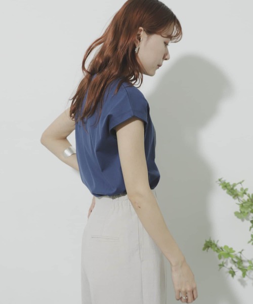 SENSE OF PLACE by URBAN RESEARCH（センスオブプレイスバイアーバンリサーチ）の「オーガニックコットンフレンチスリーブTシャツ（Tシャツ/カットソー・レディース・オフホワイト/ネイビー/ブラウン/ブラック/ライトベージュ/イエロー/ミント・ONE）」の20枚目の写真