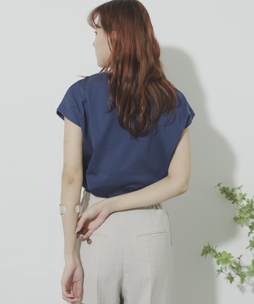 SENSE OF PLACE by URBAN RESEARCH（センスオブプレイスバイアーバンリサーチ）の「オーガニックコットンフレンチスリーブTシャツ（Tシャツ/カットソー・レディース・オフホワイト/ネイビー/ブラウン/ブラック/ライトベージュ/イエロー/ミント・ONE）」の21枚目の写真